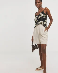 Printed Satin Cowl Neck Strappy Cami