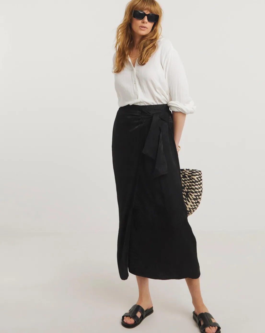 Printed Satin Jacquard Wrap Skirt