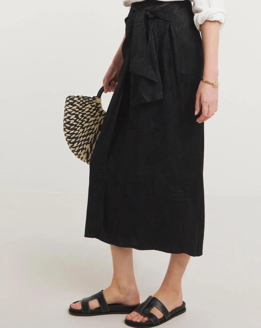 Printed Satin Jacquard Wrap Skirt