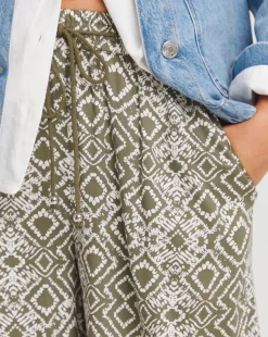 Printed Spun Viscose Pull On Wide Leg Trousers