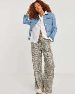 Printed Spun Viscose Pull On Wide Leg Trousers