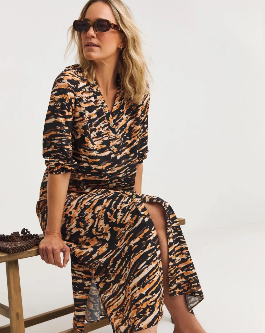 Printed Textured Fabric Kaftan Dress