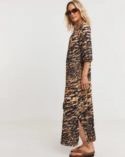 Printed Textured Fabric Kaftan Dress