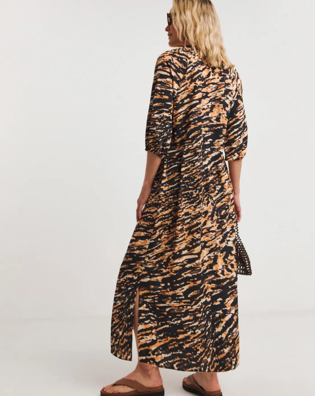 Printed Textured Fabric Kaftan Dress