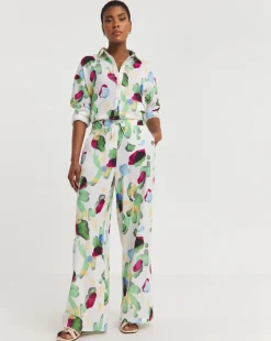 Printed Textured Wide Leg Trousers