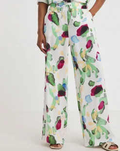 Printed Textured Wide Leg Trousers