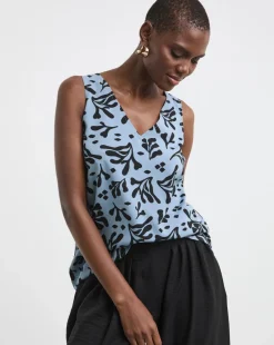 Printed V Neck Woven Vest