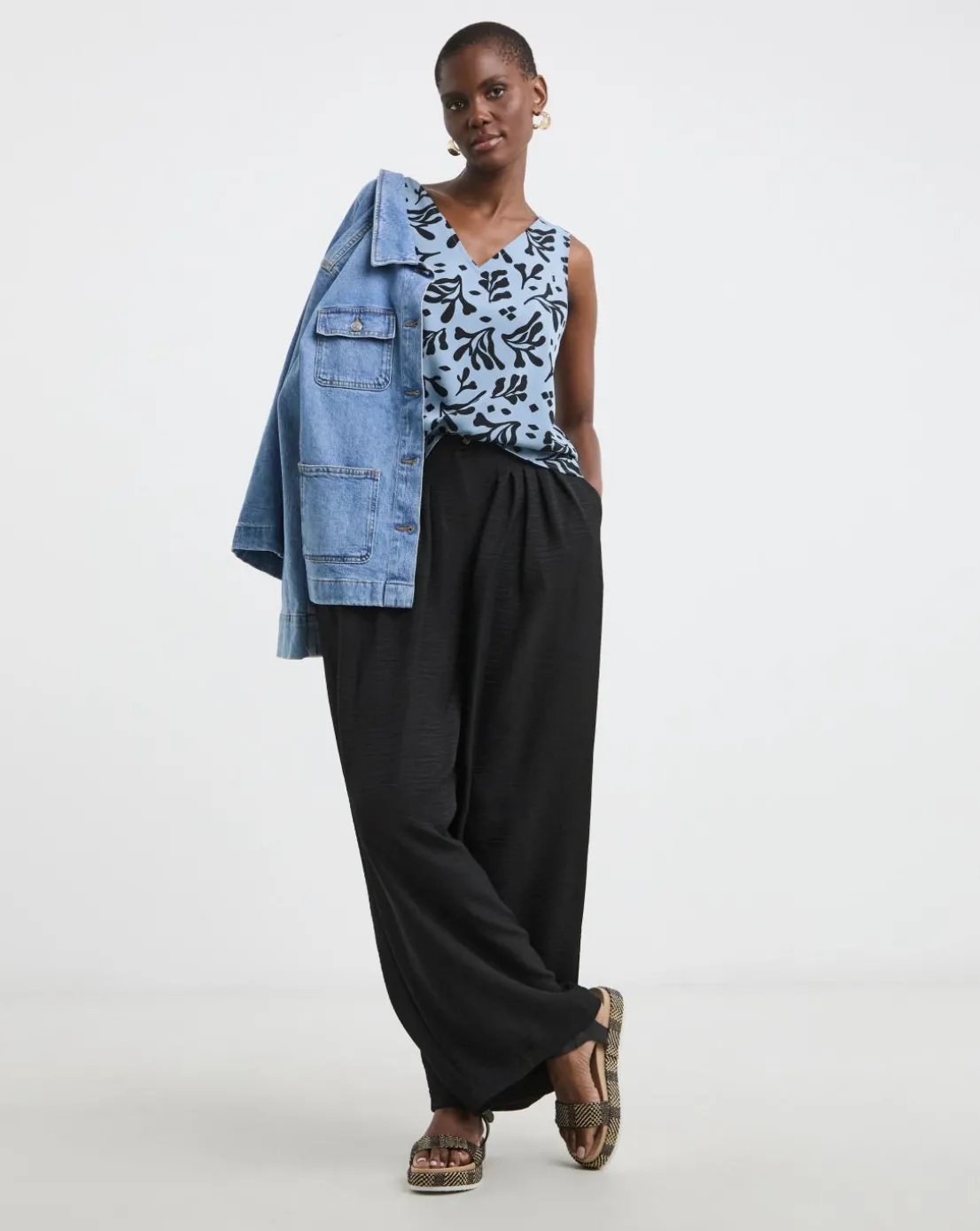 Printed V Neck Woven Vest