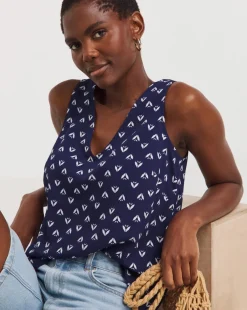 Printed V Neck Woven Vest