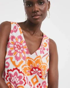 Printed V Neck Woven Vest