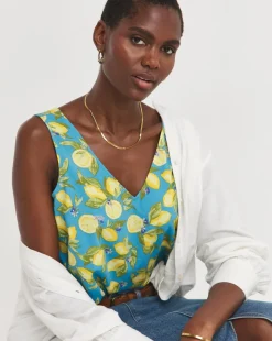 Printed V Neck Woven Vest