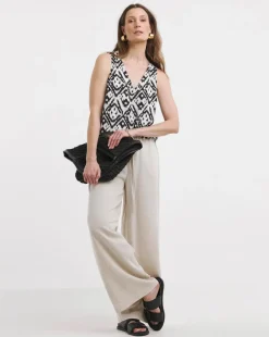 Printed V Neck Woven Vest