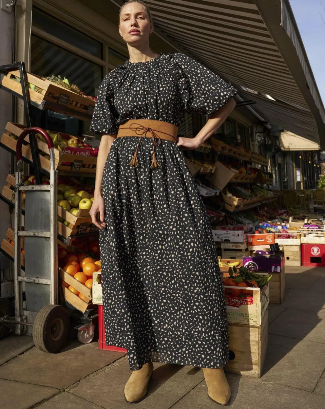 Puff Sleeve Cotton Maxi Dress