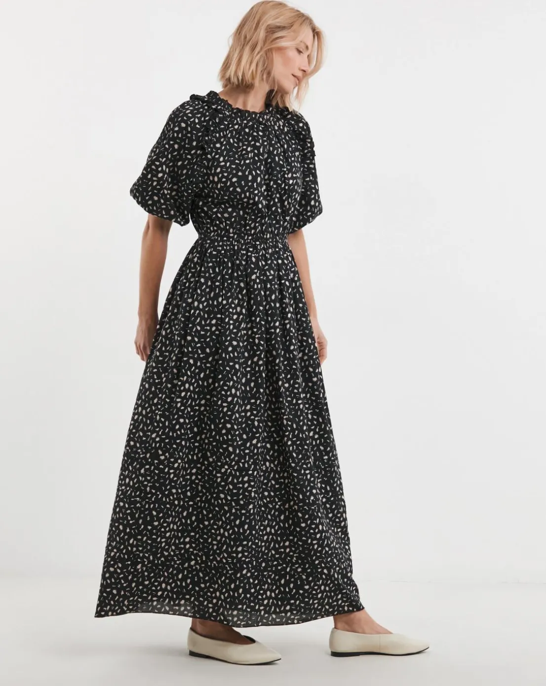 Puff Sleeve Cotton Maxi Dress