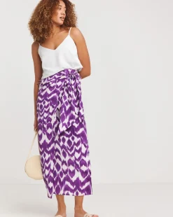 Purple Print Twist Wrap Midi Skirt