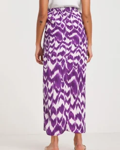 Purple Print Twist Wrap Midi Skirt