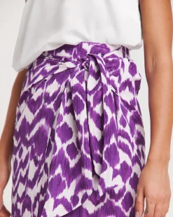 Purple Print Twist Wrap Midi Skirt