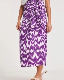 Purple Print Twist Wrap Midi Skirt