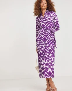 Purple Print Twist Wrap Midi Skirt