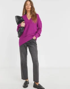 Purple V Neck Curved Hem Tunic