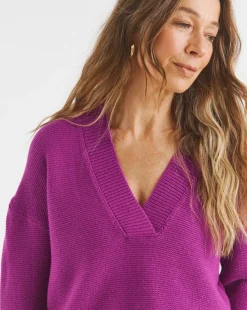 Purple V Neck Curved Hem Tunic