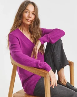 Purple V Neck Curved Hem Tunic