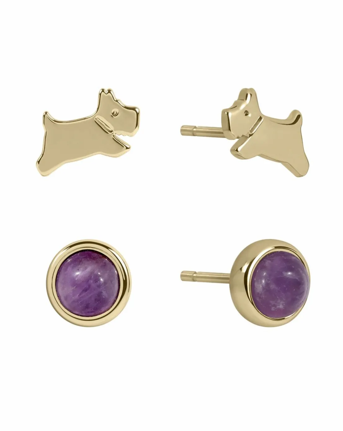 Radley 18ct Gold Plated Pink Stone and Jumping Dog Twin Pack Earrings