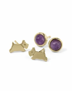Radley 18ct Gold Plated Pink Stone and Jumping Dog Twin Pack Earrings