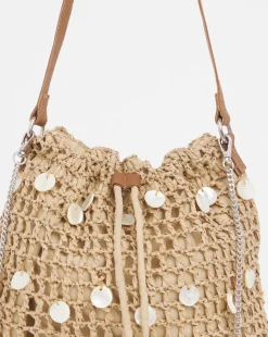 Raffia Mother of Pearl Detail Pouch Bag