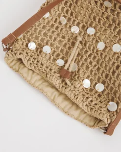 Raffia Mother of Pearl Detail Pouch Bag