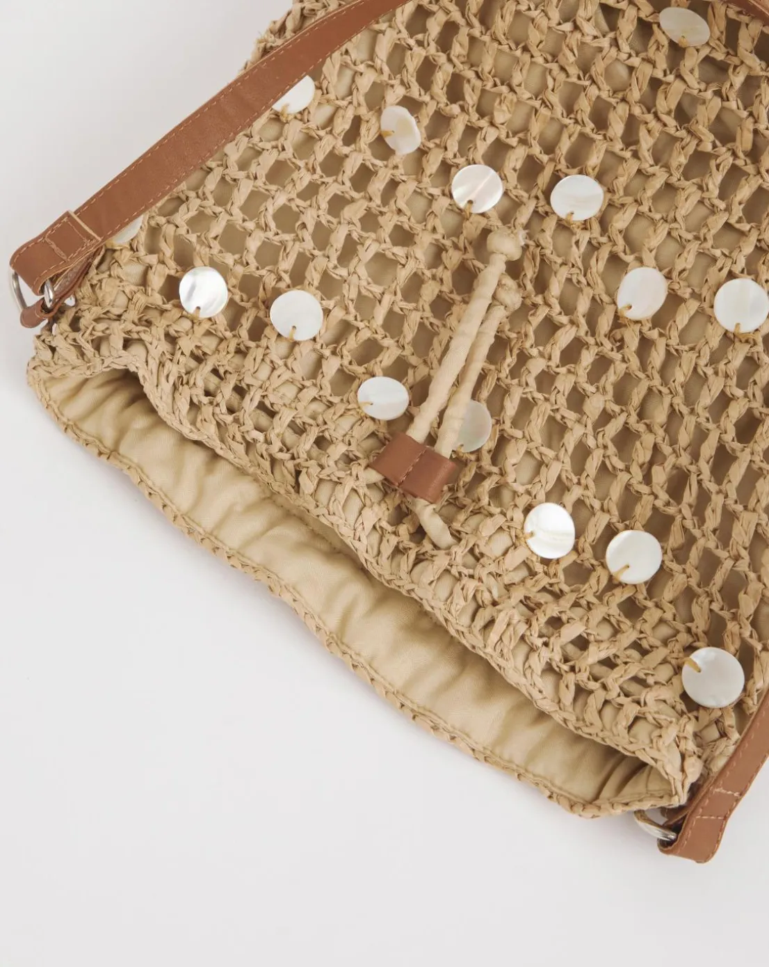 Raffia Mother of Pearl Detail Pouch Bag
