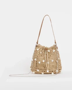 Raffia Mother of Pearl Detail Pouch Bag