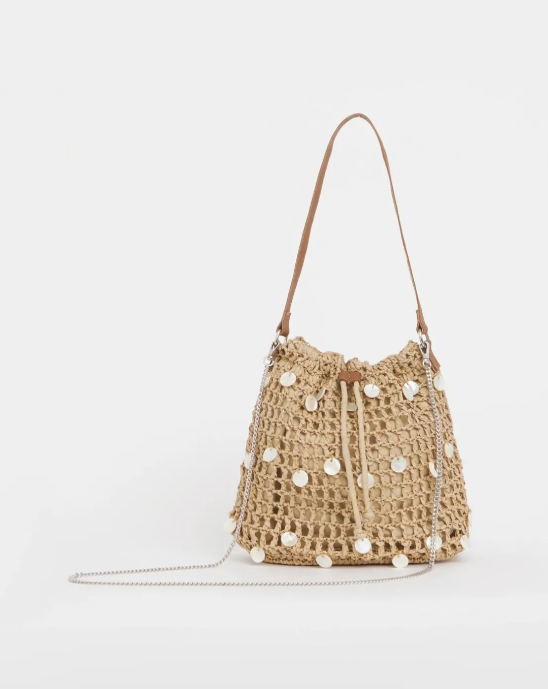Raffia Mother of Pearl Detail Pouch Bag