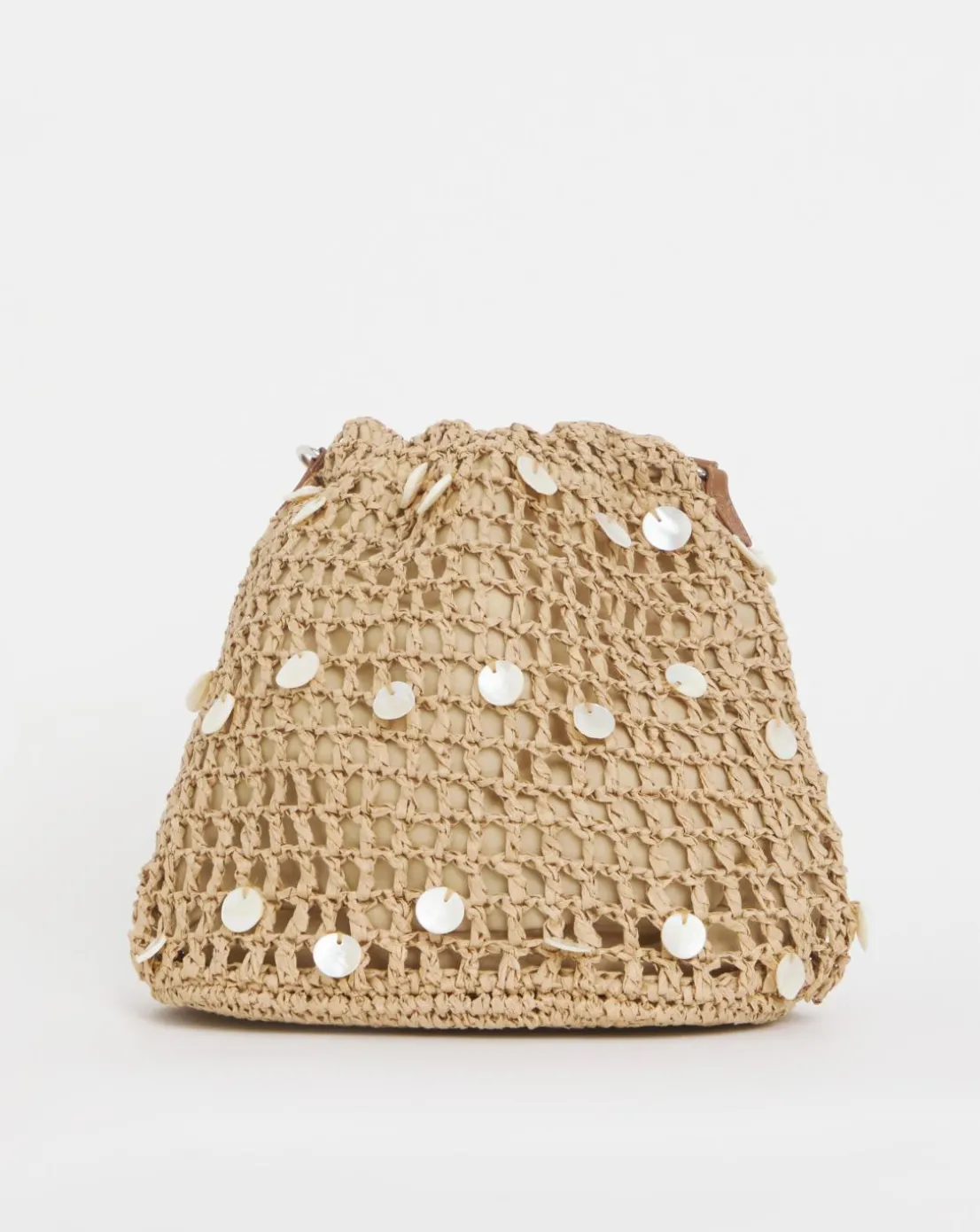 Raffia Mother of Pearl Detail Pouch Bag