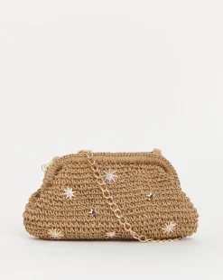 Raffia Star Studded Clutch Bag