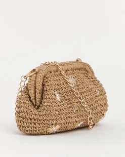 Raffia Star Studded Clutch Bag