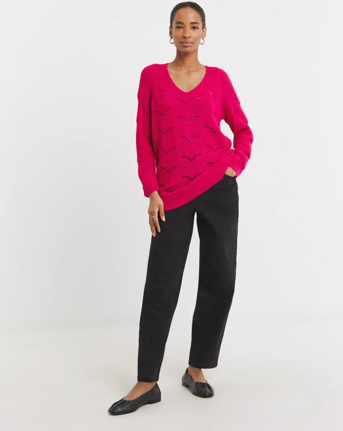 Rasberry V-neck Open Stitch Tunic