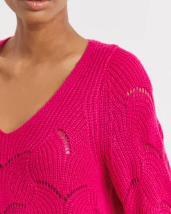 Rasberry V-neck Open Stitch Tunic