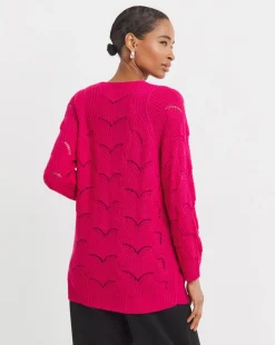 Rasberry V-neck Open Stitch Tunic