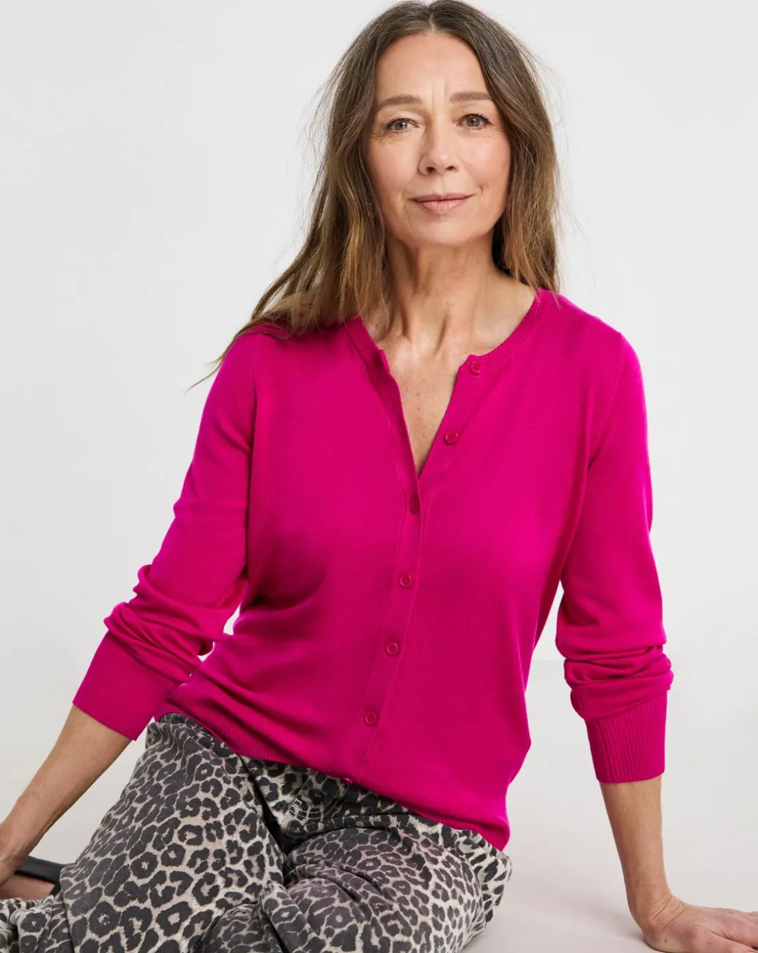 Raspberry Crew Neck Cardigan