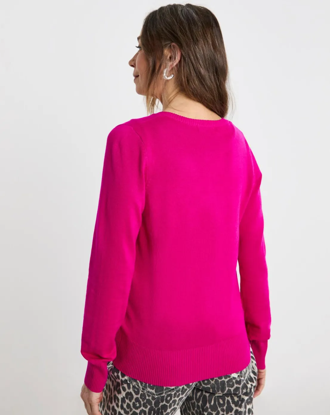 Raspberry Crew Neck Cardigan