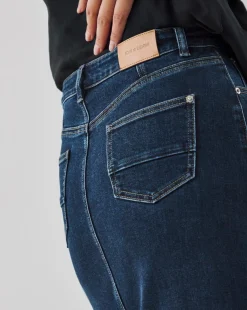 Raw Indigo Stretch Turn Up Midi Denim Skirt