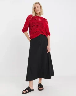 Red Crochet Long Sleeve Jumper