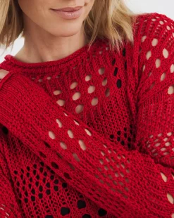 Red Crochet Long Sleeve Jumper