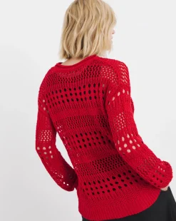 Red Crochet Long Sleeve Jumper