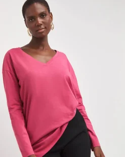 Rose Long Sleeve V-Neck Slouch Longline Top