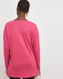 Rose Long Sleeve V-Neck Slouch Longline Top