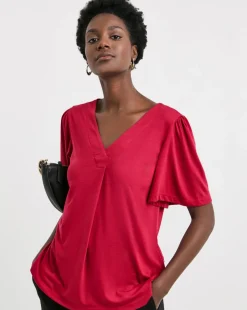 Rose Pink V Neck Angel Sleeve Top