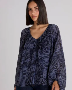 Ro&Zo Snake Print Blouson Sleeve Blouse