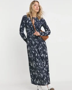 Ruched Front Ruched Sleeve Jersey Maxi Dress